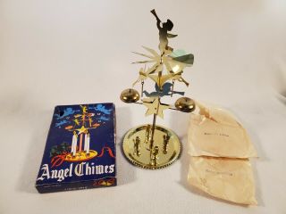 Vtg Brass Angel Chimes Cherubs Spinning Carousel Candle Holder