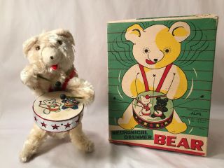 Alps Rock Valley Toy Mechanical Drummer Bear Box 8 " Japan Vintage