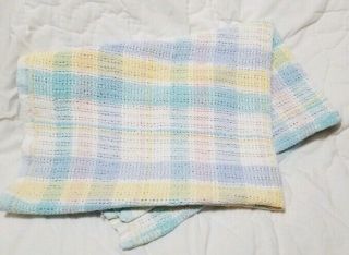 Vtg Beacon Pastel Plaid Baby Blanket 100 Cotton Thermal Open Waffle Weave