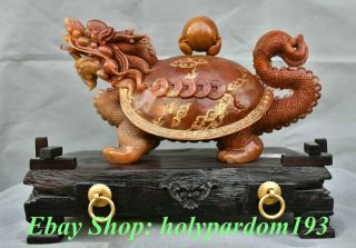 12 " Old China Shoushan Stone Carving Feng Shui Dragon Tortoise Turtle Sculpture