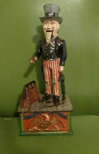 " Uncle Sam " Mechanical Bank Cast Iron Antique