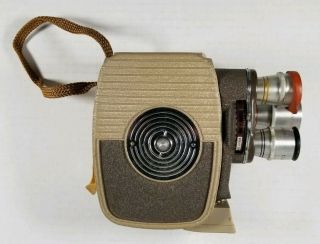 Vintage K - 26 Keystone 3 Lens Movie Camera 8mm W/ 1958 - 1960 Rawhide Leather Case 2