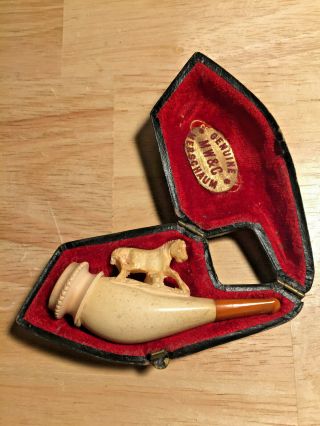 Vintage Carved Meerschaum Equestrian Horse Pipe Cigar Cigarette Holder With Case
