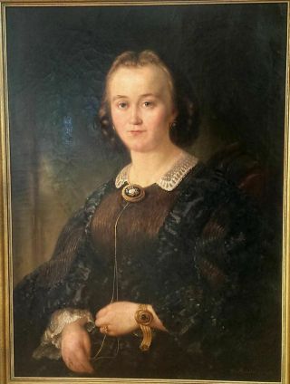 " Auguste Muhlenfeld (1841 - 1919) " Antique Oil Painting On Canvas " The Noblewoman "