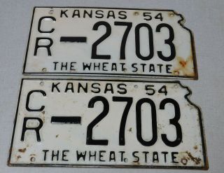 1954 Kansas Passenger Car License Plate Pair Crawford County