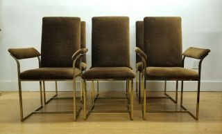 6 Brass And Brown Velvet Dining Chairs Styl Of Milo Baughman Cal - Stylewill Ship