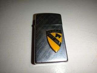 Year 1967 Polished Chrome Zippo Slim Lighter With Us 1st Cavalry Division Logo