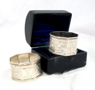 Antique Sterling Silver Napkin Rings Engraved 