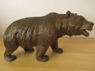Antique Large 15 " Black Forest Strolling Carved Bear Swiss Wood Carving