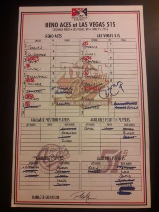 Gavin Cecchini York Mets Autographed Signed Official Game Lineup Card