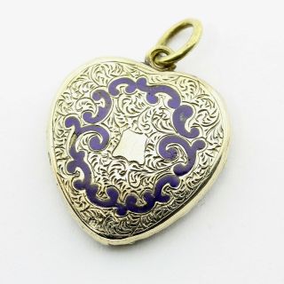 Rare Antique Georgian 9ct Gold Blue Enamel Heart Picture Locket Pendant Charm