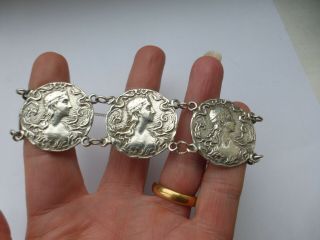 Antique Victorian Art Nouveau Sterling Silver Maiden Bracelet