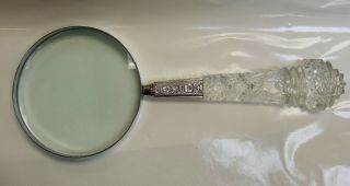 Large Antique Magnifying Glass Silver And Crystal Handle.