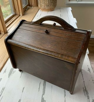 Vintage Wooden Portable Sewing Basket Box Storage