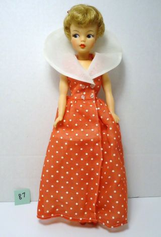 Vintage Ideal Tammy Doll In Red & White Dot Long Gown With White Collar