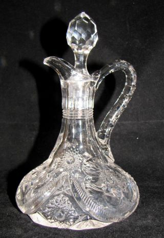 Cruet Crystal Hand Blown Vintage With Flower Pattern And Stopper