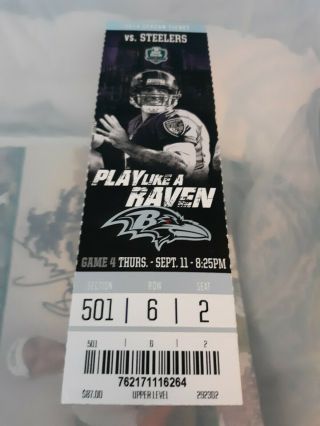 2014 Baltimore Ravens Vs Pittsburgh Steelers Ticket Stub 9/11 Joe Flacco