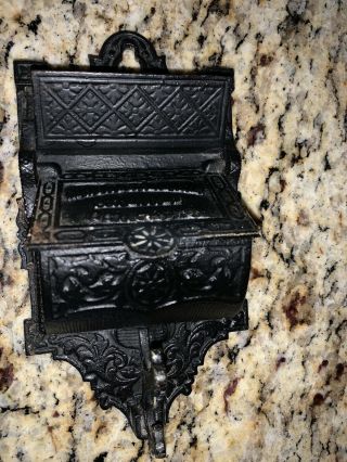 Old Cast Iron Match Box Wall Bracket With Hook - Unique