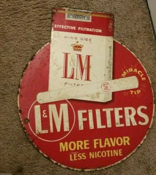 Vintage 1950s L&m (liggett & Myers) King Filters Tin Advertising Sign Embossed