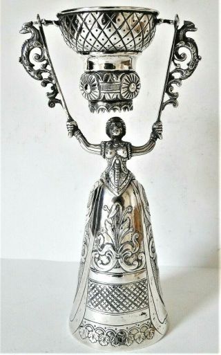 Antique German Solid Silver Wager Wedding Cup & Bell Ornate 20 Cm 253 Gr.
