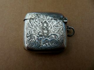 Solid Sterling Silver English Hallmarked Birmingham Date 1913 Vesta Case Safe