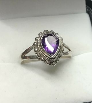Vintage Purple Amethyst Gemstone Sterling 925 Silver Ring Pears Teardrop Bali