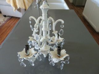 Antique Vintage Cottage French Country Creamy White Metal Petite Size Chandelier