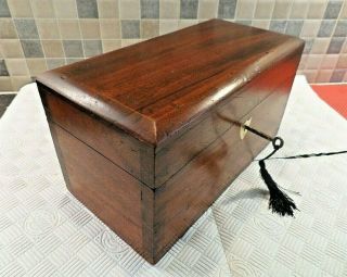 Victorian Solid Teak 4 Division Box With Secret Compartment In Lid - Lock & Key