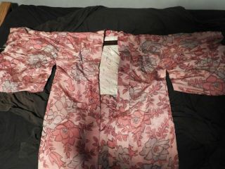 Vintage Antique Embroidered Chinese Silk Kimono Robe Pink Floral No Tags