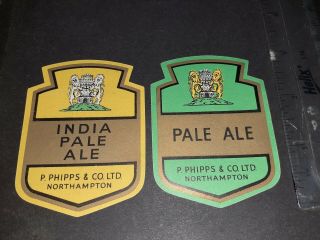 2 X Vintage Beer Paper Label (phipps Northampton Brewery) " India Pale Ale "
