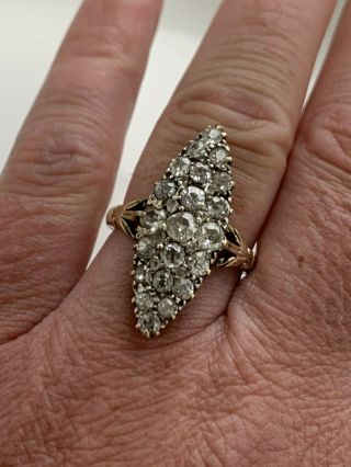 Victorian Antique Large Marquise Diamond Cluster Ring 2.  00cts C1880