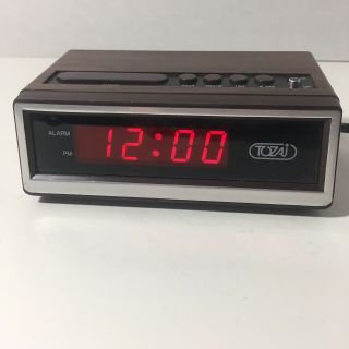 Vintage Tozai Digital Alarm Clock Model Atc - 3035 - Snooze - Battery Backup Wood Look