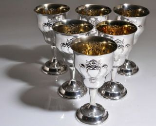 Set Six Gorham Sterling Silver Vintage Chantilly Pattern 6 1/2 Inch Goblets