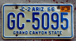 1966 Blue On White Arizona Commercial License Plate With A 1967 Sticker