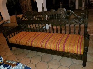 Vintage Spanish Revival Colonial Carved Wood Settee 95x55x27
