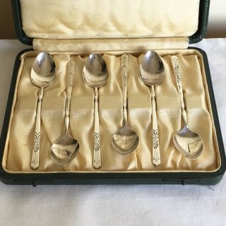 Art Deco Liberty 1930 Birmingham Hallmarked Solid Silver Boxed Set of 6 Spoons 3