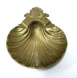 Vintage Bronze Soap Dish Holder Pot Antique Old Brass Shell Clam Ashtray