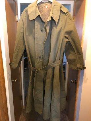 Vtg French Green Military Overcoat Trench Coat Jacket Unknown Vintage