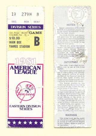 1981 Alds Game 4 Ticket Stub York Yankees Vs Milwaukee Brewers - Playoff