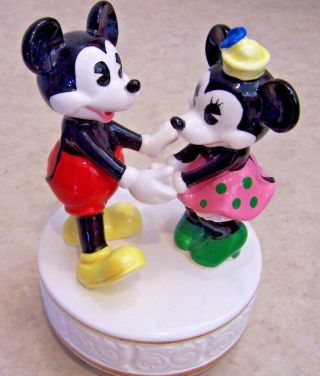 Vintage Schmid Disney Mickey And Minnie Mouse Dancing Rotating Music Box
