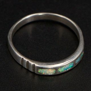 Vtg Sterling Silver - Navajo Opal Inlay Dainty Tapered Band Ring Size 8 - 2g