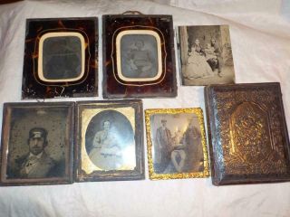 6 Antique 1850 - 60s Photographs,  5 Ambrotype & 1 Daguerrotype Plus 1 Empty Case