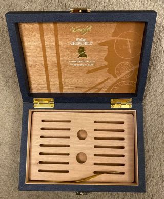 Davidoff Winston Churchill Le 2019 Empty Cigar Box/ Desktop Blue Gold Humidor