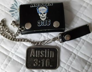 Vintage Wwe/wwf Stone Cold Steve Austin Mens Wallet And Belt Buckle