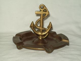 Vintage Solid Brass Nautical Anchor Ash Tray 6 Cigarette Slot Ash Tray