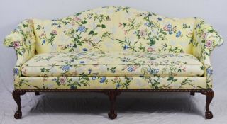 Hickory Chair Mahogany Chippendale Sofa With Claw & Ball Feet Floral Fabric