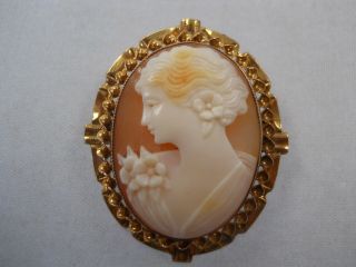 Vintage Jewelry Peach 10k Yellow Gold Cameo Pin / Pendant