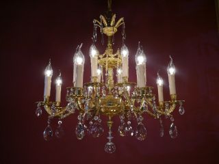 16 Light Crystal Gold Bronze Brass Chandelier Old Ceiling Lamp Antique Fixtures