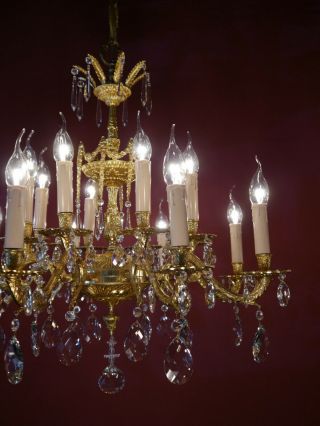 16 LIGHT CRYSTAL GOLD BRONZE BRASS CHANDELIER OLD CEILING LAMP ANTIQUE FIXTURES 2