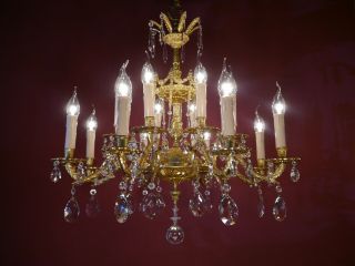 16 LIGHT CRYSTAL GOLD BRONZE BRASS CHANDELIER OLD CEILING LAMP ANTIQUE FIXTURES 3